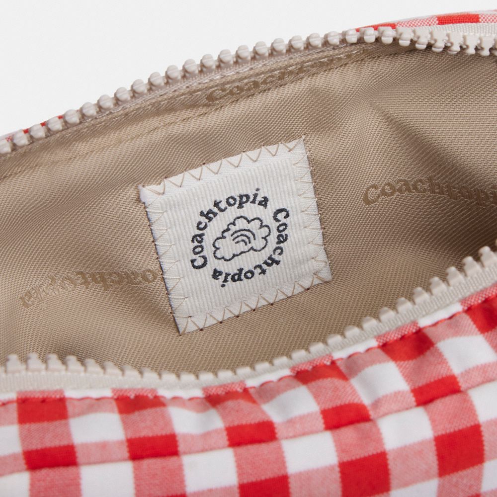 Coach Coachtopia Loop Pouch In Recycled Polyester With Gingham Pattern Red White Gingham
