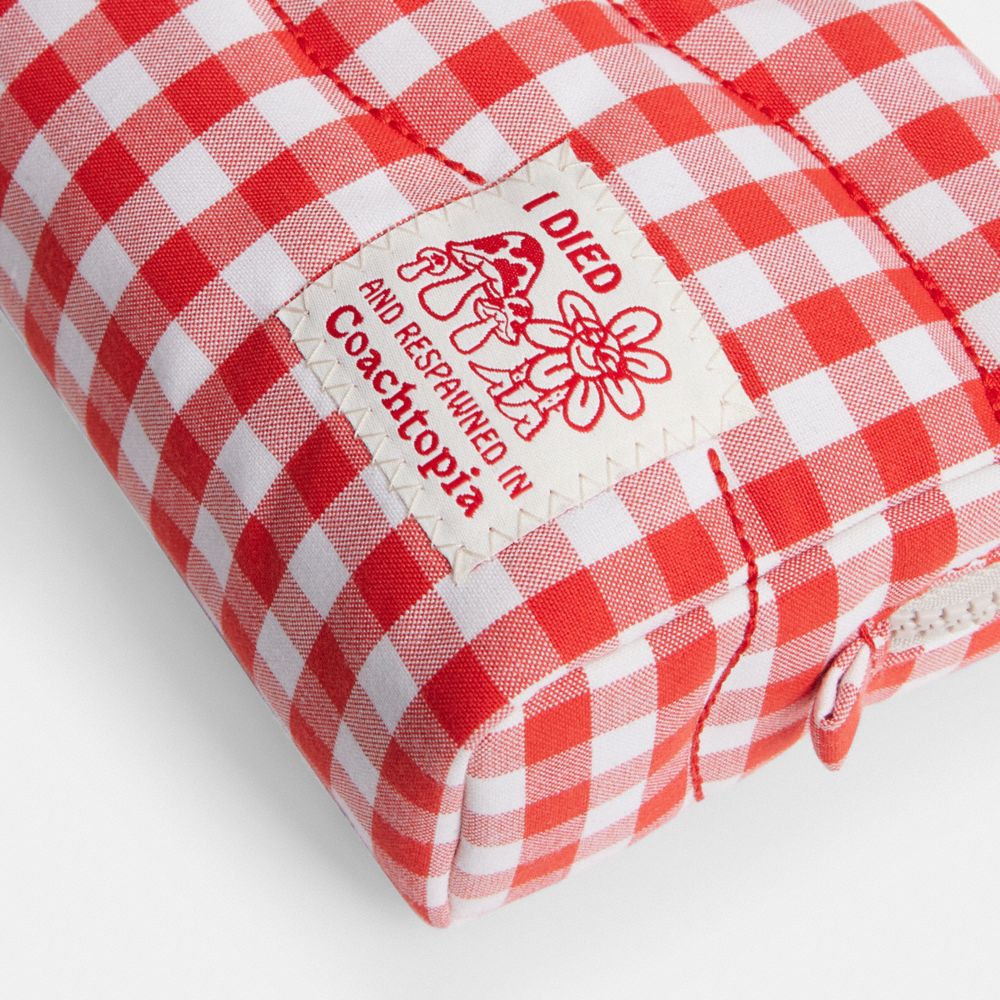 Coach Coachtopia Loop Pouch In Recycled Polyester With Gingham Pattern Red White Gingham