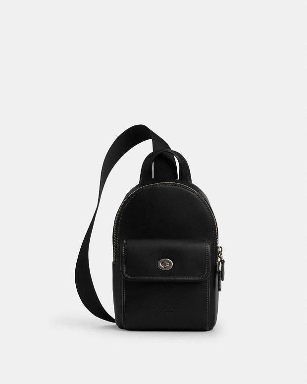 Small Turnlock Sling Pack Smooth Leather-Gunmetal-Black Smooth Leather-Gunmetal-Black