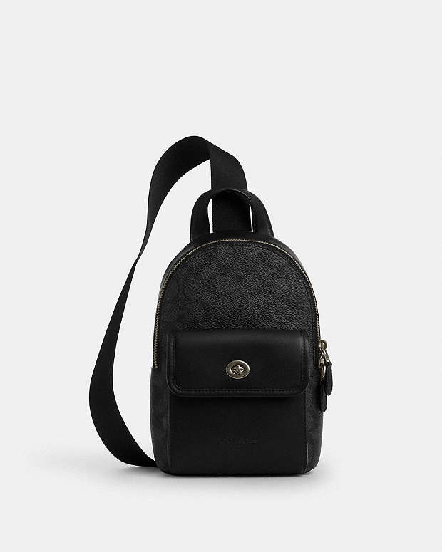 Small Turnlock Sling Pack In Signature Canvas Signature Canvas-Gunmetal-Charcoal-Black Signature Canvas-Gunmetal-Charcoal-Black