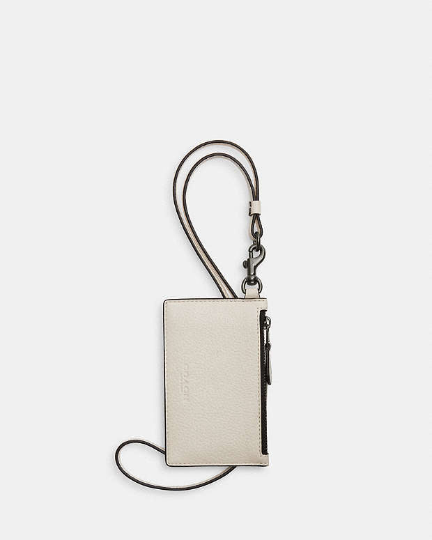 Zip Lanyard Card Case Pebbled Leather-Gunmetal-Chalk Pebbled Leather-Gunmetal-Chalk