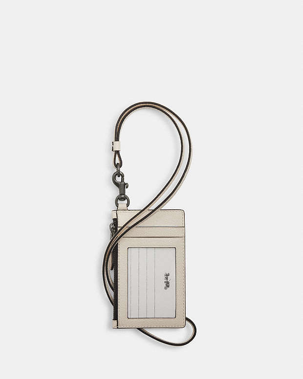 Zip Lanyard Card Case Pebbled Leather-Gunmetal-Chalk Pebbled Leather-Gunmetal-Chalk