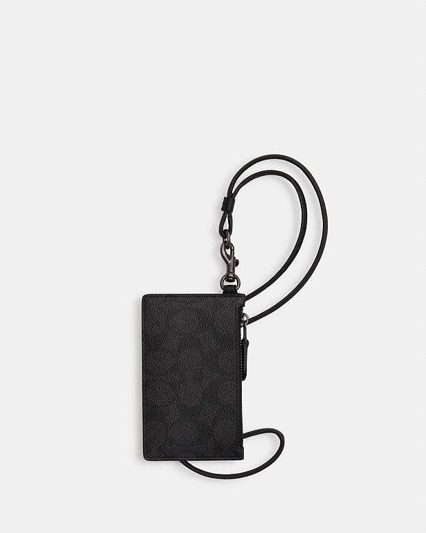 Zip Lanyard Card Case In Signature Canvas Signature Canvas-Gunmetal-Charcoal-Black Signature Canvas-Gunmetal-Charcoal-Black