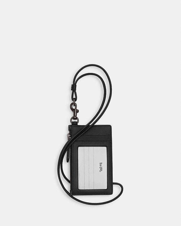 Zip Lanyard Card Case In Signature Canvas Signature Canvas-Gunmetal-Charcoal-Black Signature Canvas-Gunmetal-Charcoal-Black