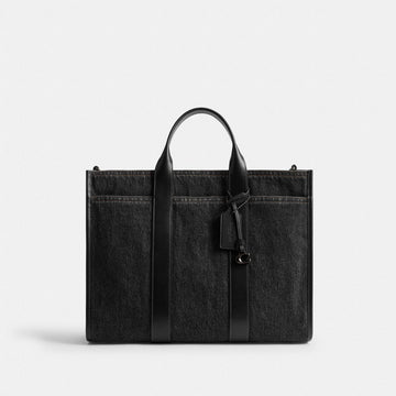 Coach Wesley Tote In Denim Washed Black