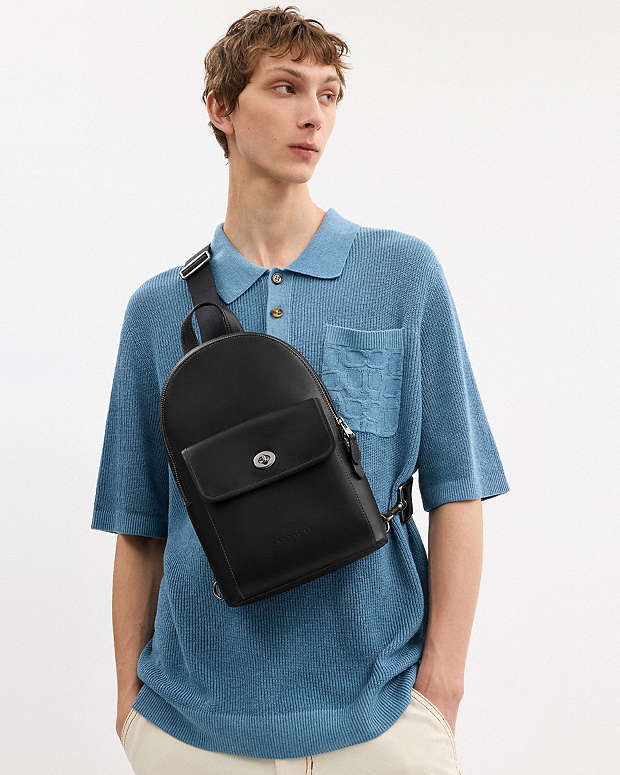 Turnlock Sling Pack Smooth Leather-Gunmetal-Black Smooth Leather-Gunmetal-Black