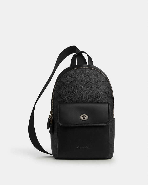 Turnlock Sling Pack In Signature Canvas Signature Canvas-Gunmetal-Charcoal-Black Signature Canvas-Gunmetal-Charcoal-Black