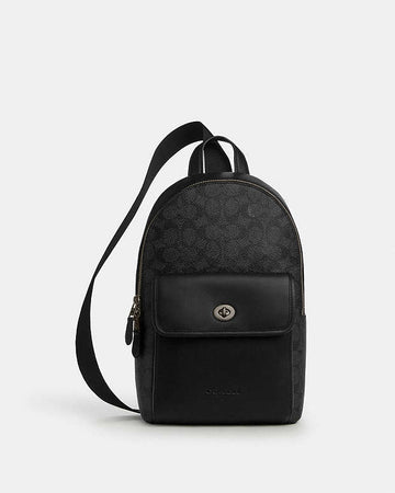 Turnlock Sling Pack In Signature Canvas Signature Canvas-Gunmetal-Charcoal-Black Signature Canvas-Gunmetal-Charcoal-Black