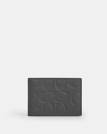 Compact Billfold Wallet In Signature Leather Embossed Leather-Charcoal Embossed Leather-Charcoal