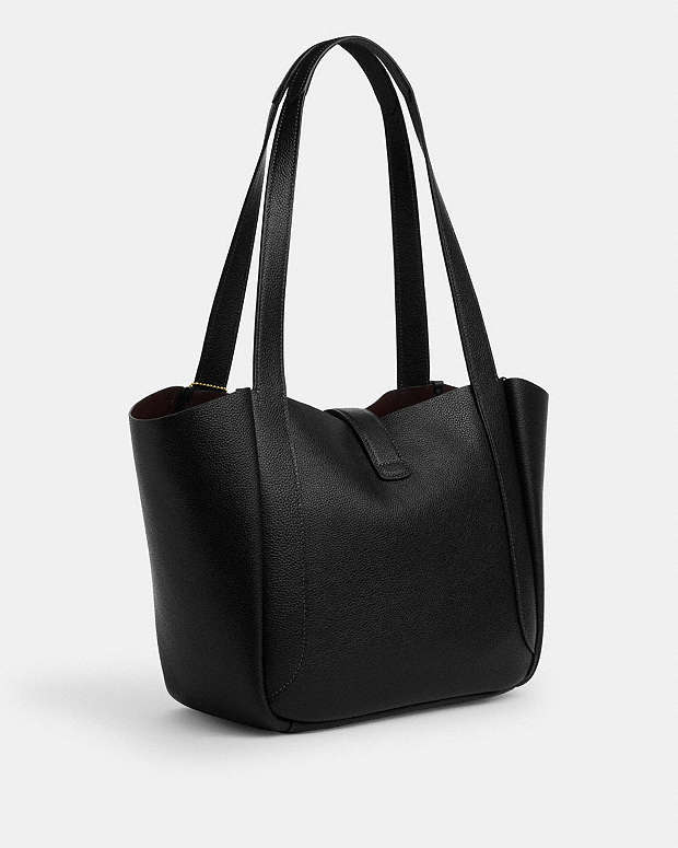 Hadley Turnlock Tote Bag Pebbled Leather-Gold-Black Pebbled Leather-Gold-Black