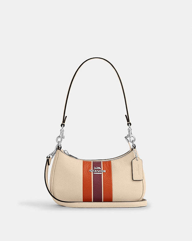 Teri Mini Crossbody Bag With Stripe Pebbled Leather-Silver-Ivory Multi Pebbled Leather-Silver-Ivory Multi