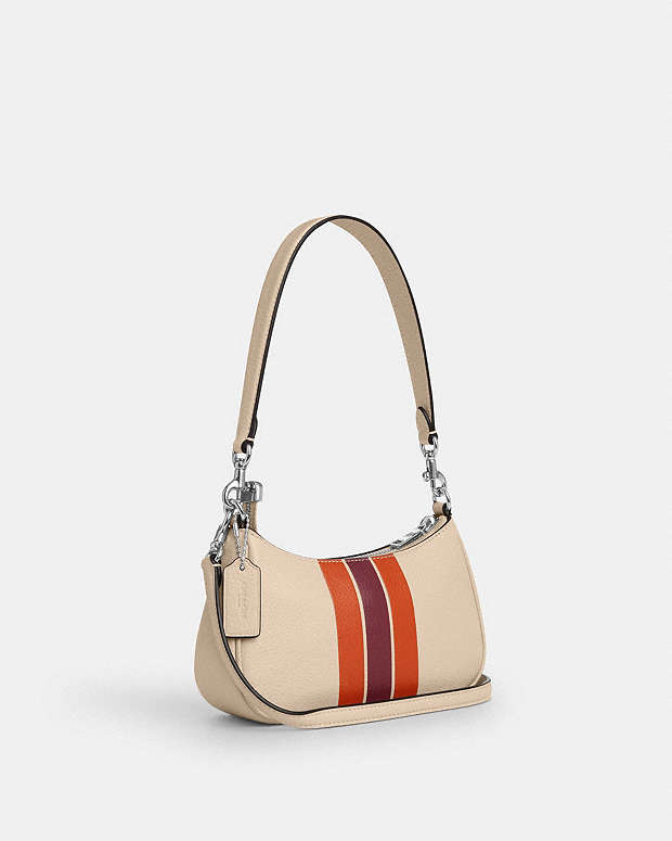 Teri Mini Crossbody Bag With Stripe Pebbled Leather-Silver-Ivory Multi Pebbled Leather-Silver-Ivory Multi