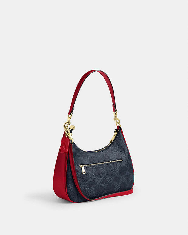 Teri Hobo Bag In Signature Canvas Signature Canvas-Im-Denim-Bold Red Signature Canvas-Im-Denim-Bold Red