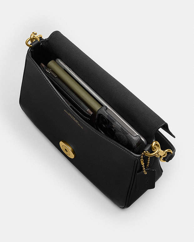 Soft Tabby Shoulder Bag Smooth Leather-Brass-Black Smooth Leather-Brass-Black