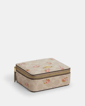Large Jewelry Box In Signature Canvas With Floral Print Gold-Sand Multi Gold-Sand Multi