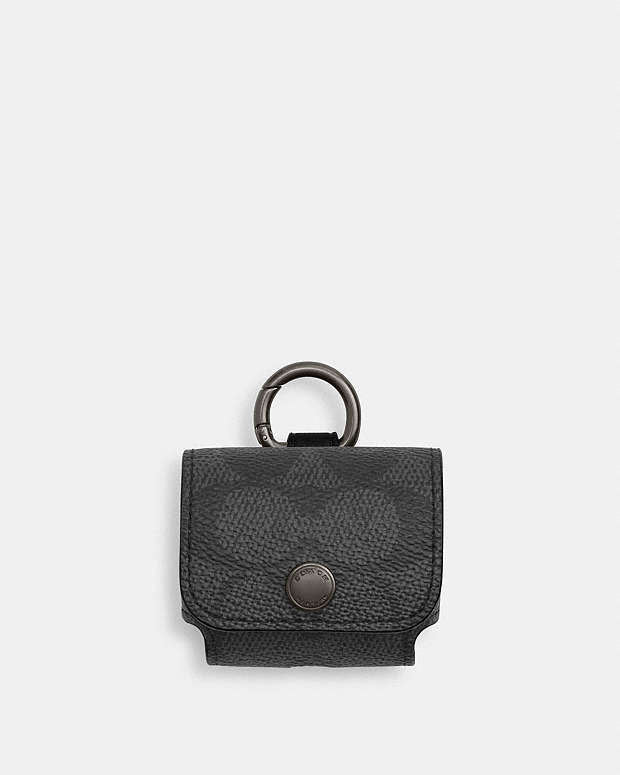 Large Wireless Earbud Pro Case In Signature Canvas Gunmetal-Charcoal Gunmetal-Charcoal