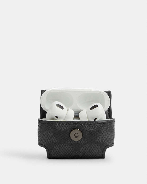 Large Wireless Earbud Pro Case In Signature Canvas Gunmetal-Charcoal Gunmetal-Charcoal