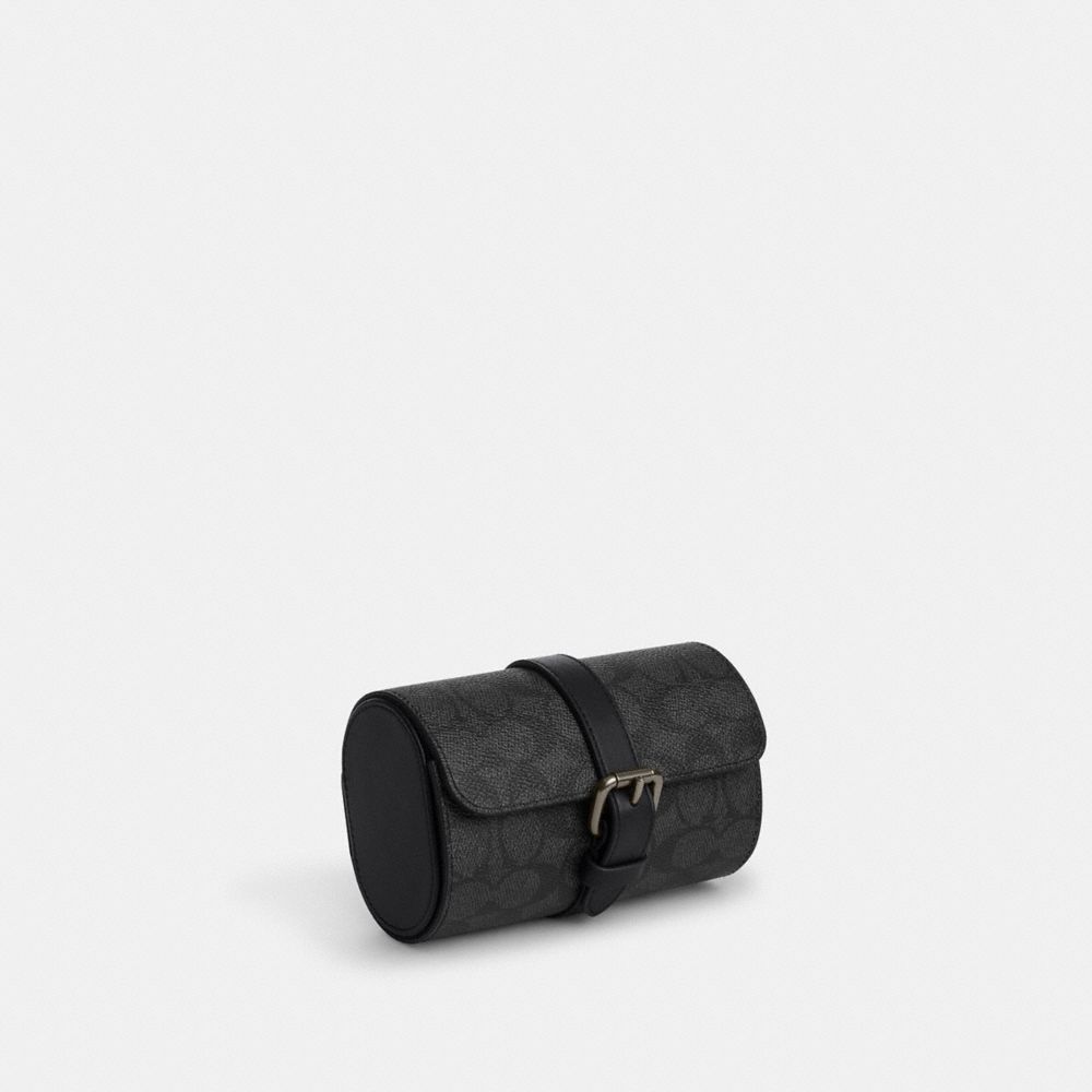 Coach Watch Case In Signature Canvas Gunmetal Charcoal Black