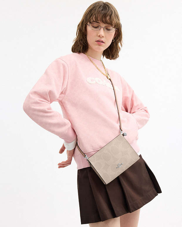 Slim Crossbody Bag In Signature Canvas Signature Canvas-Silver-Sand-Taupe Signature Canvas-Silver-Sand-Taupe