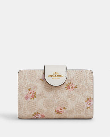 Medium Corner Zip Wallet In Signature Canvas With Floral Print Gold-Sand Multi Gold-Sand Multi