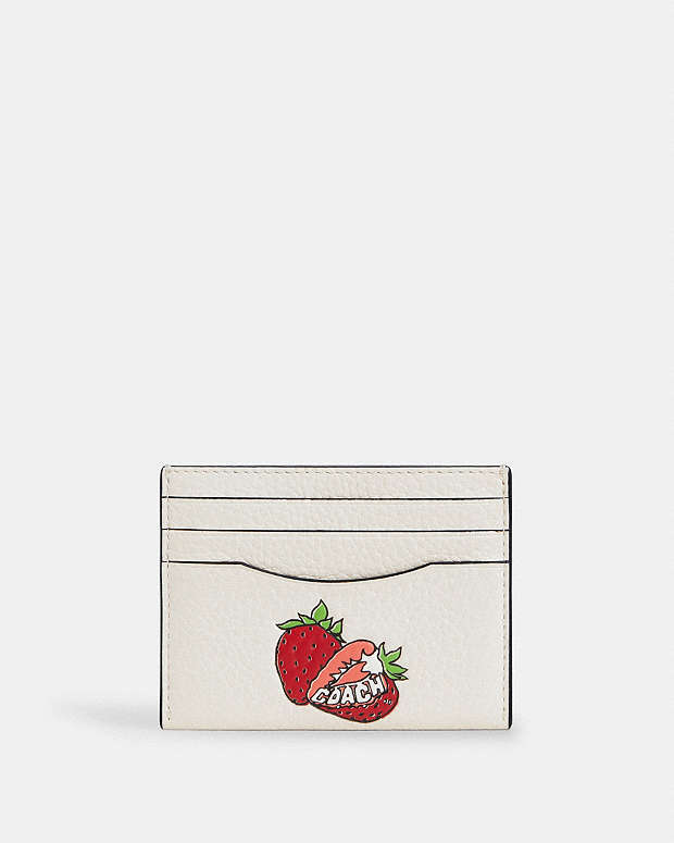 Slim Id Card Case With Strawberry Graphic Gold-Chalk Multi Gold-Chalk Multi