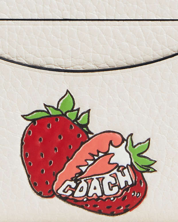 Slim Id Card Case With Strawberry Graphic Gold-Chalk Multi Gold-Chalk Multi