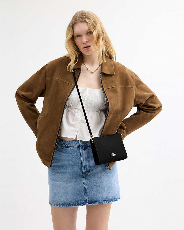 Slim Crossbody Bag Pebbled Leather-Gold-Black Pebbled Leather-Gold-Black