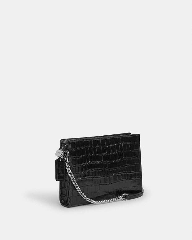 Slim Crossbody Bag Novelty Leather-Silver-Black Novelty Leather-Silver-Black