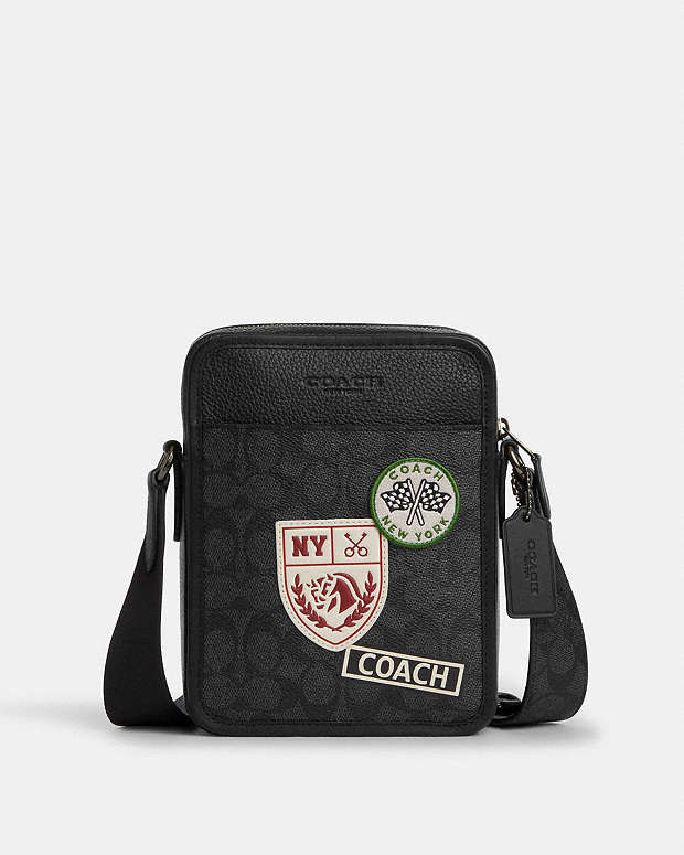 Sullivan Crossbody Bag In Signature Canvas With Patches Gunmetal-Charcoal Multi Gunmetal-Charcoal Multi