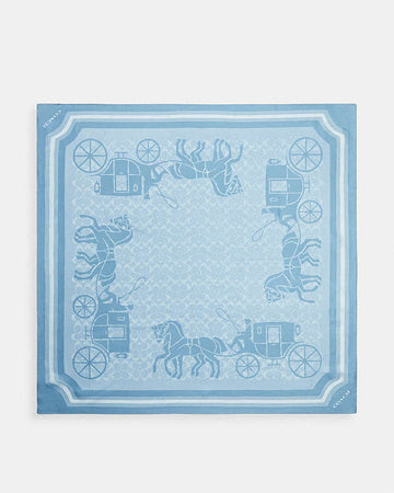 Signature Horse And Carriage Print Silk Square Scarf Bluebell Bluebell