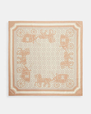 Signature Horse And Carriage Print Silk Square Scarf Taupe Taupe