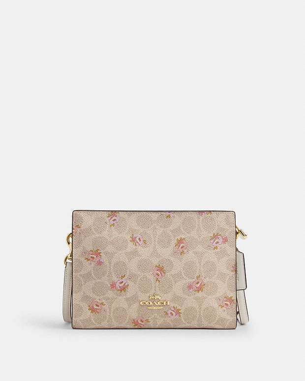 Slim Crossbody Bag In Signature Canvas With Floral Print Gold-Sand Multi Gold-Sand Multi