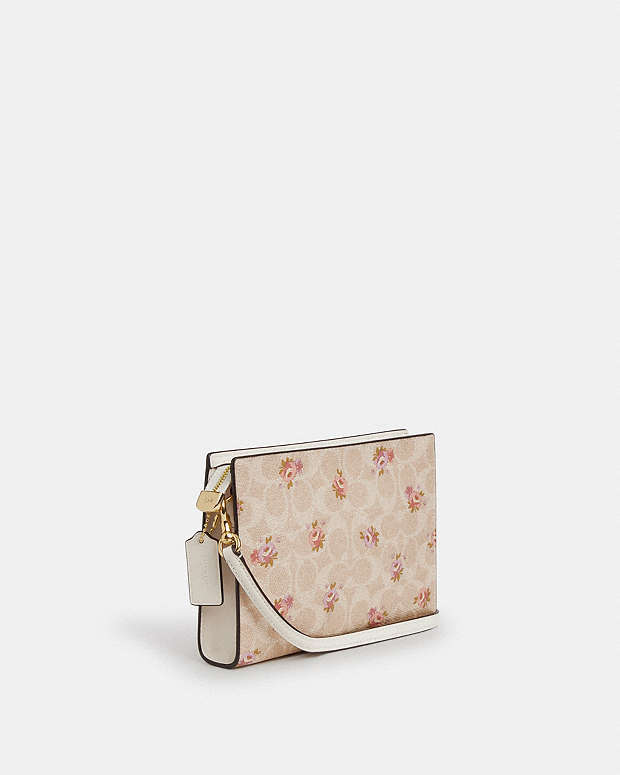 Slim Crossbody Bag In Signature Canvas With Floral Print Gold-Sand Multi Gold-Sand Multi