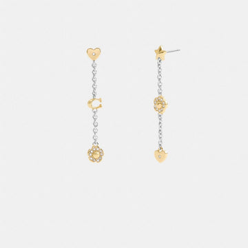 Coach Pavé Tea Rose And Heart Linear Earrings Gold Silver