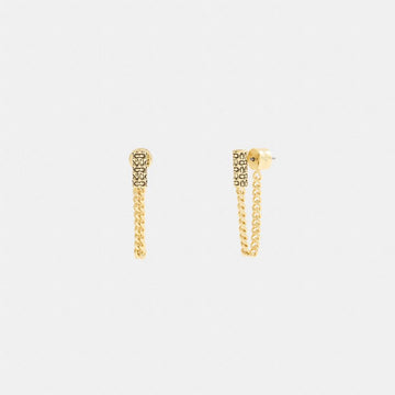 Coach Quilted Signature Bead Chain Earrings Gold