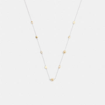Coach Pavé Tea Rose And Heart Station Necklace Gold Silver