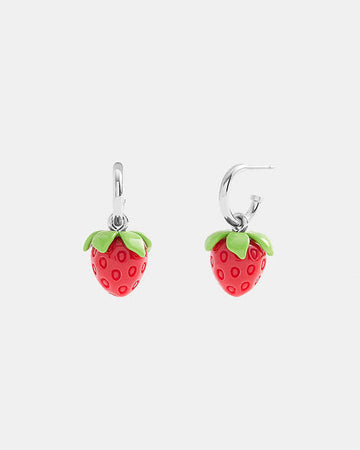 Strawberry Huggie Earrings Silver-Red Silver-Red