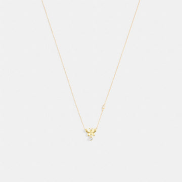 Coach Butterfly Stone Pendant Necklace Gold