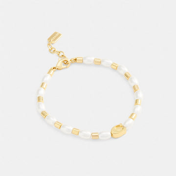 Coach Pearls And Beads Linear Bracelet Gold Pearl
