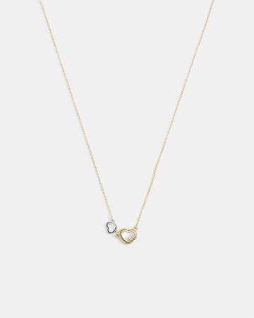 Double Stitched Hearts Pendant Necklace Gold-Silver Gold-Silver