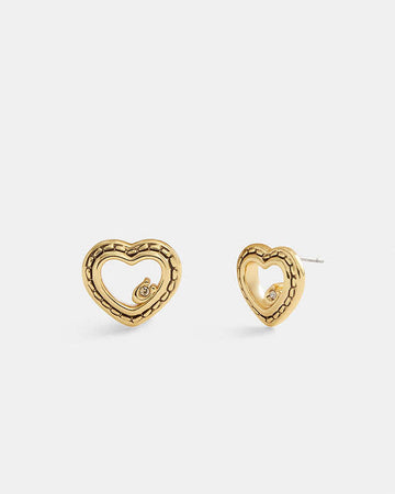 Stitched Hearts Stud Earrings Gold Gold