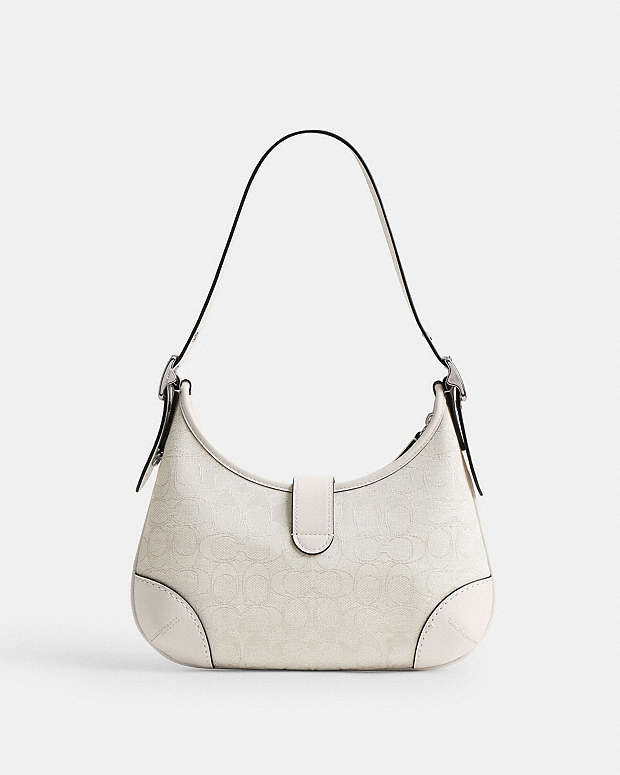 Hamptons Hobo Bag In Signature Jacquard Signature Jacquard-Silver-Cloud Chalk Signature Jacquard-Silver-Cloud Chalk