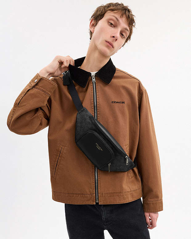 Racer Small Belt Bag In Signature Canvas Signature Canvas-Gunmetal-Charcoal-Black Signature Canvas-Gunmetal-Charcoal-Black