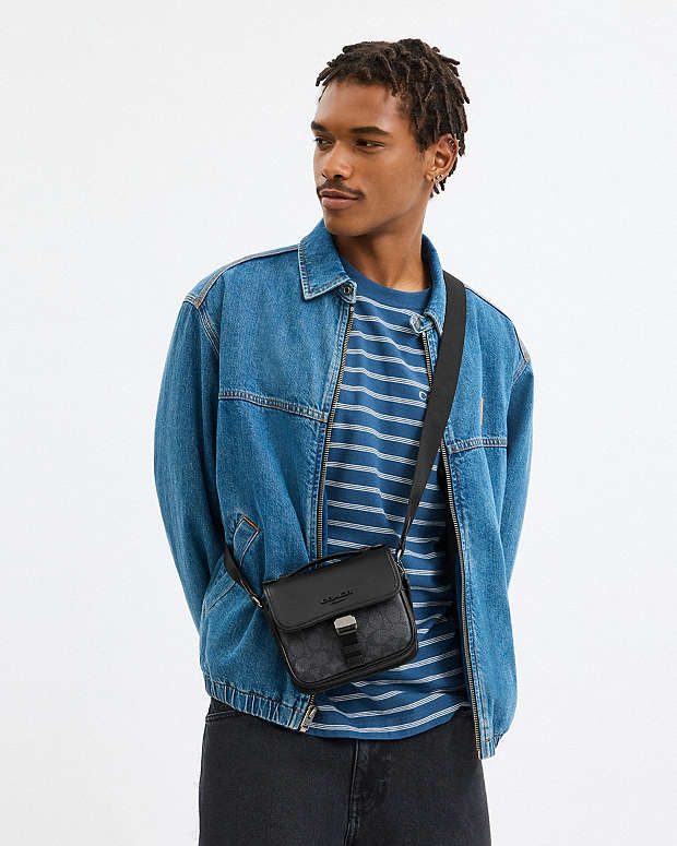 Racer Crossbody Bag In Signature Canvas Signature Canvas-Gunmetal-Charcoal-Black Signature Canvas-Gunmetal-Charcoal-Black