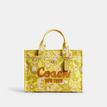 Coach Cargo Tote Bag With Paisley Print Brass Yellow Green