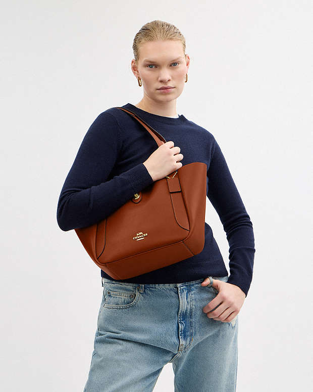 Hadley Turnlock Tote Smooth Leather-Gold-Tan Smooth Leather-Gold-Tan