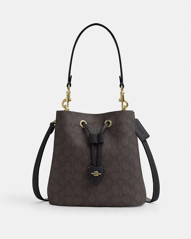 Rowan Bucket Bag In Signature Canvas Signature Canvas-Gold-Walnut-Black Signature Canvas-Gold-Walnut-Black