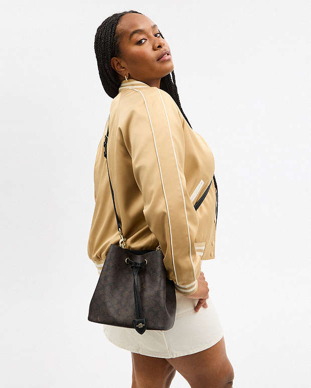 Rowan Bucket Bag In Signature Canvas Signature Canvas-Gold-Walnut-Black Signature Canvas-Gold-Walnut-Black