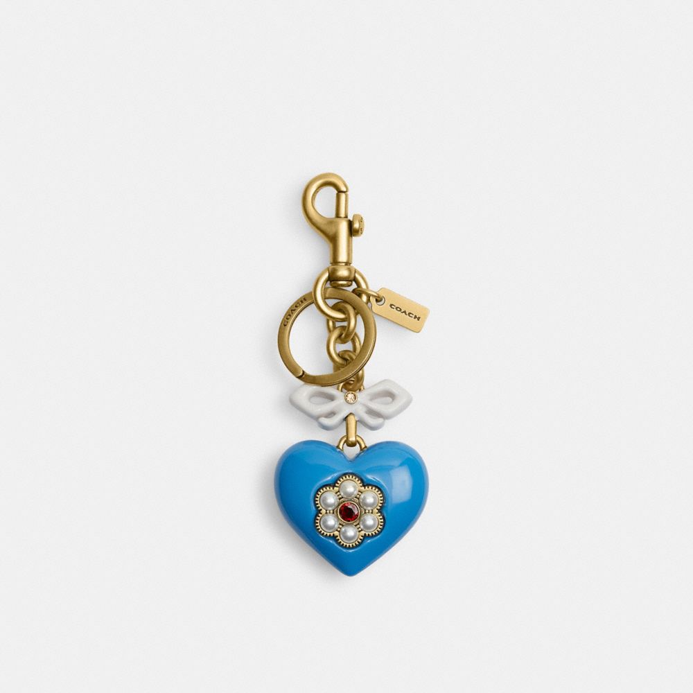Coach Heart Bag Charm Brass Blue Multi