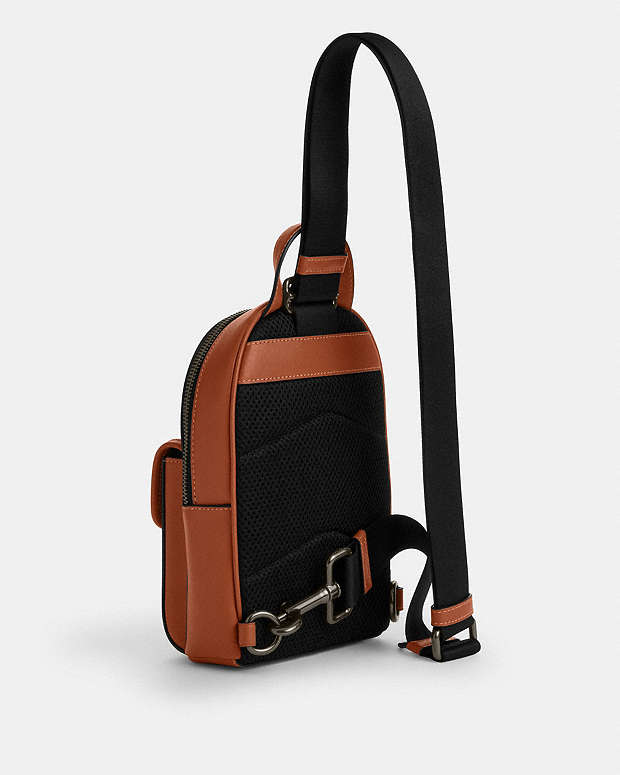 Small Turnlock Sling Pack Smooth Leather-Gunmetal-Tan Smooth Leather-Gunmetal-Tan